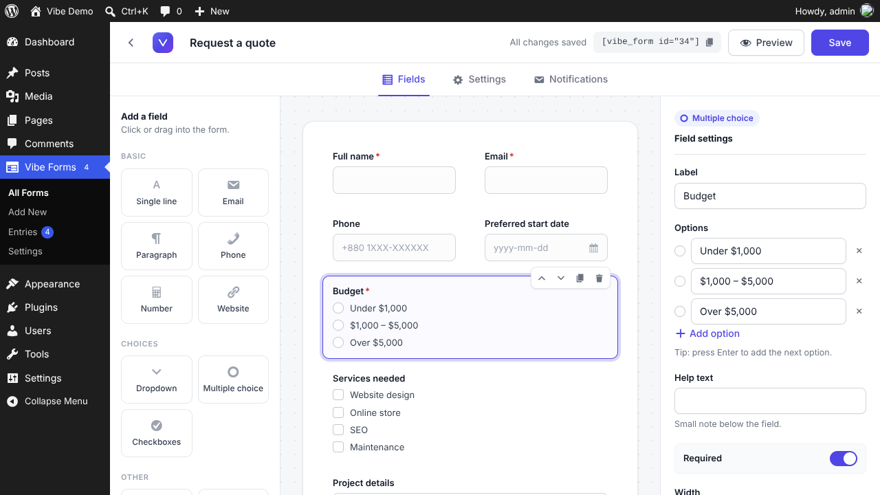 Vibe Forms builder